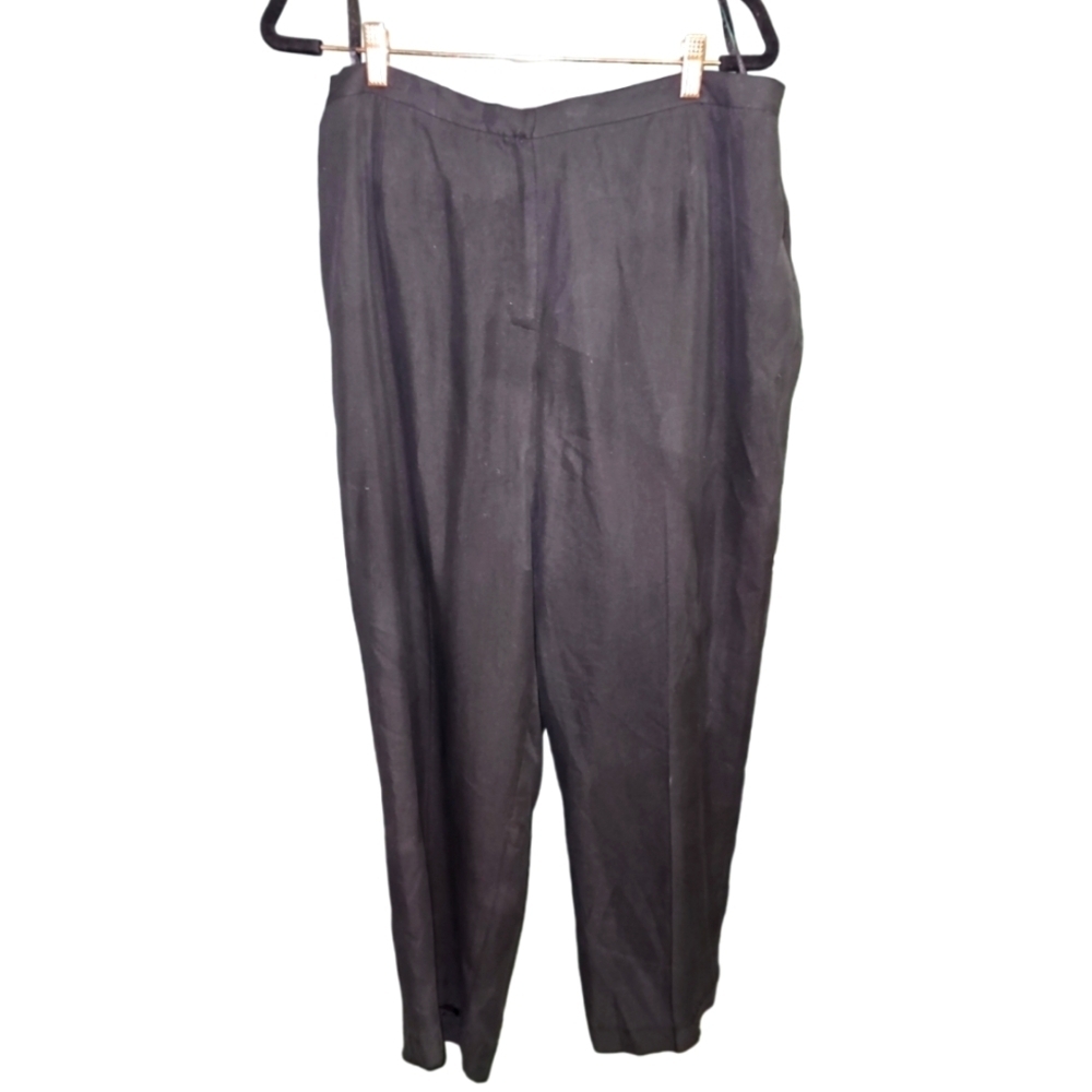 Valerie Steven's Silk Black Stright Leg Pant size 18 Pleated Lined Plus